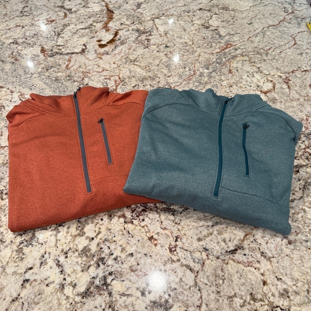 L.L. Bean men’s fleece pullover teal green orange 3XL XXXL stretchy 1/4 zip